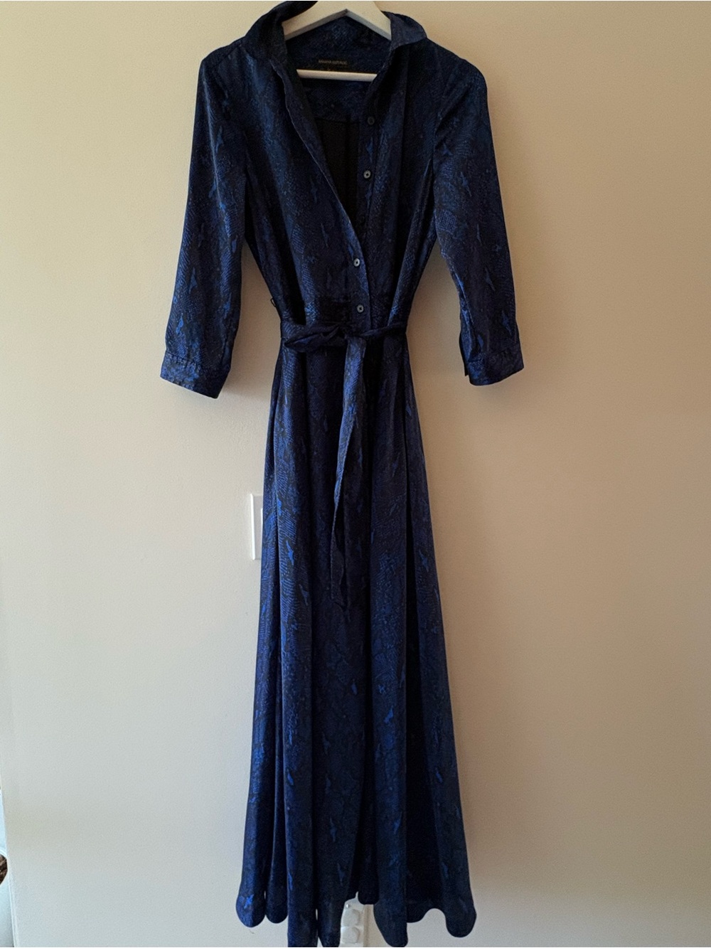 Banana Republic Snakeskin Blue Long Sleeve Wrap Maxi Dress